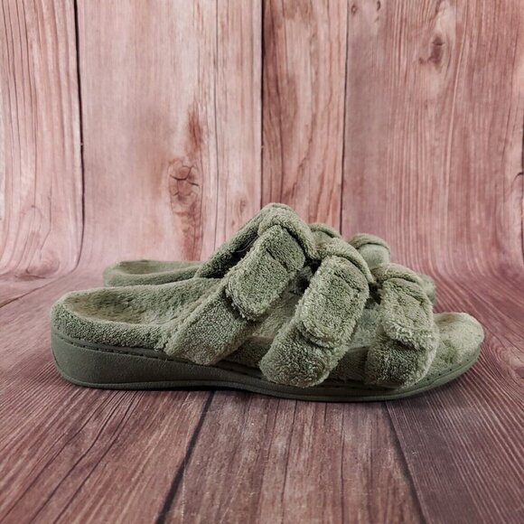 Vionic Snooze Womens Size 6 Green Terrycloth Slip On Slippers Sandals Shoes - Picture 3 of 15